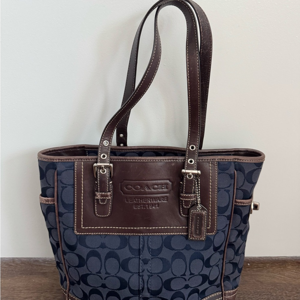 Coach Signature Navy Medium Tote Bag